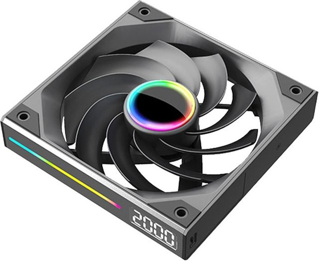 Geräuscharmer 120mm Gehäuselüfter mit Digital-Display, ARGB-Licht-Synchronisation und kabelloser Verbindung, 4PIN PWM, Schwarz - Bild 1