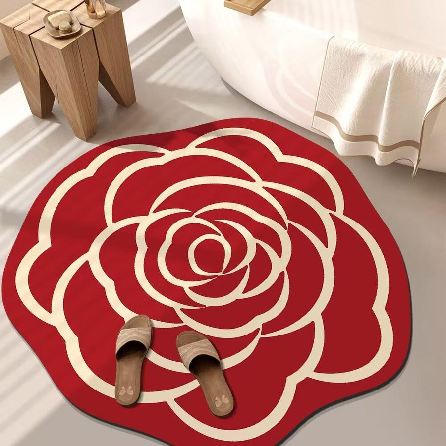 Runde Badezimmer-Fußmatte mit Blumenmuster von Leichter Luxus, wasserabsorbierend und rutschfest, Durchmesser: 60 cm - Bild 2
