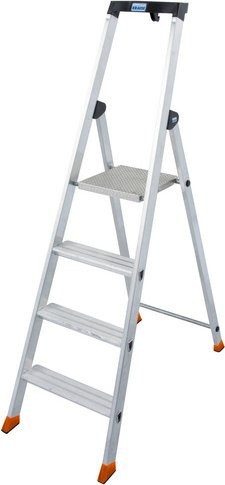 Krause Stehleiter Monto Solido aus Aluminium, 4 Stufen, silberfarben, H: 145 cm, B: 46 cm, T: 88 cm - Bild 1