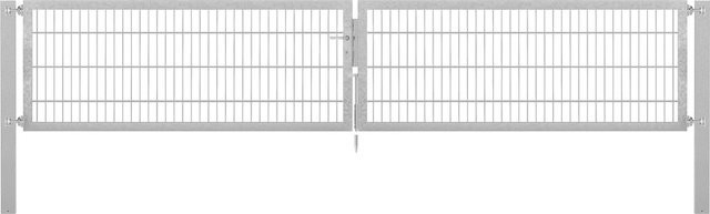 Doppeltor Flexo Plus aus feuerverzinktem Stahl in Silber, Breite: 400 cm, Höhe: 80 cm, inklusive Pfosten B/T: 100 x 100 cm - Bild 1