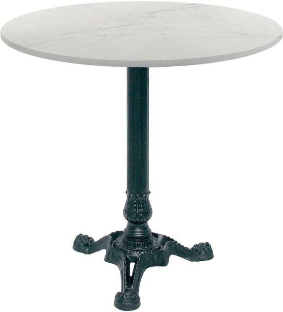 RestooTab Bistrotisch rund in Stein- und Holzoptik, Farbe Weiß/Beige/Marmoriert mit schwarzem Gestell, B/T/H: 70 x 70 x 73 cm - Bild 1