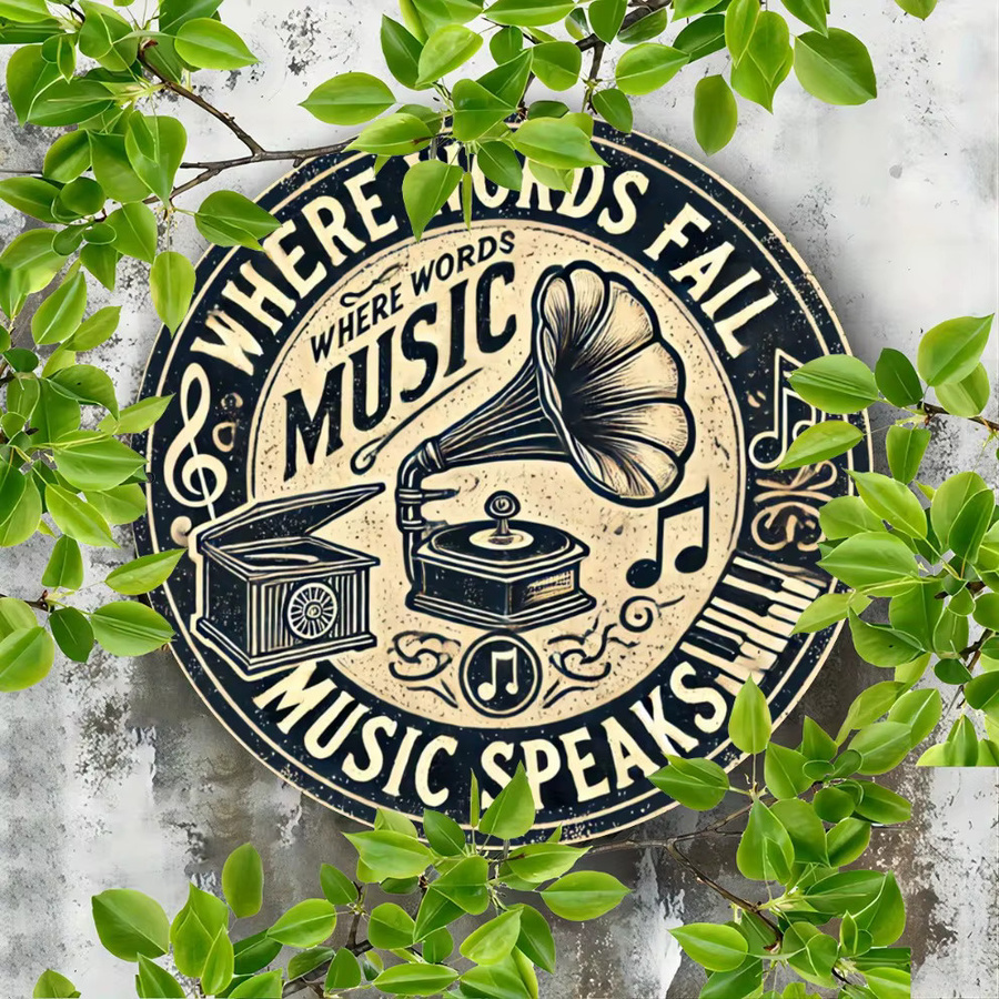 Potdemiel Vintage Wandkunst Lost Music Speaks Rundes Metallschild Multicolour Durchmesser: 20 cm - Bild 4