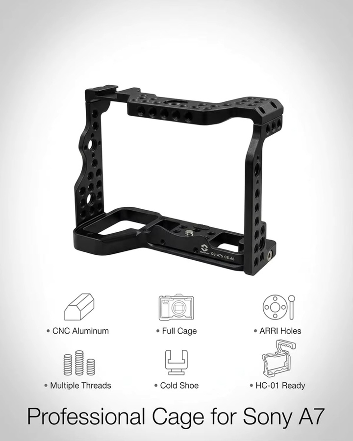 SOARSHOT Kamerakäfig für Sony A7S III, A7 IV, A1, A7R IV und A7R V aus CNC Aluminium in Schwarz mit 1/4 und 3/8 Gewinden sowie Cold Shoe und ARRI Anschluss - Bild 6