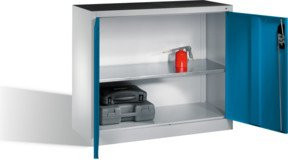 C+P Werkzeug-Beistellschrank mit Drehtüren und Einlegeboden, Farbe Lichtblau und Lichtgrau, H: 100 cm, B: 120 cm, T: 50 cm - Bild 1