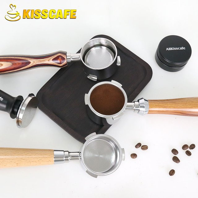 ALIKISSCAFE Ersatz Siebträger mit Holzgriff und 51mm Kaffeesieb für Hibrew H11 Homix Espresso Maker Zubehör, Silber/Braun - Bild 1