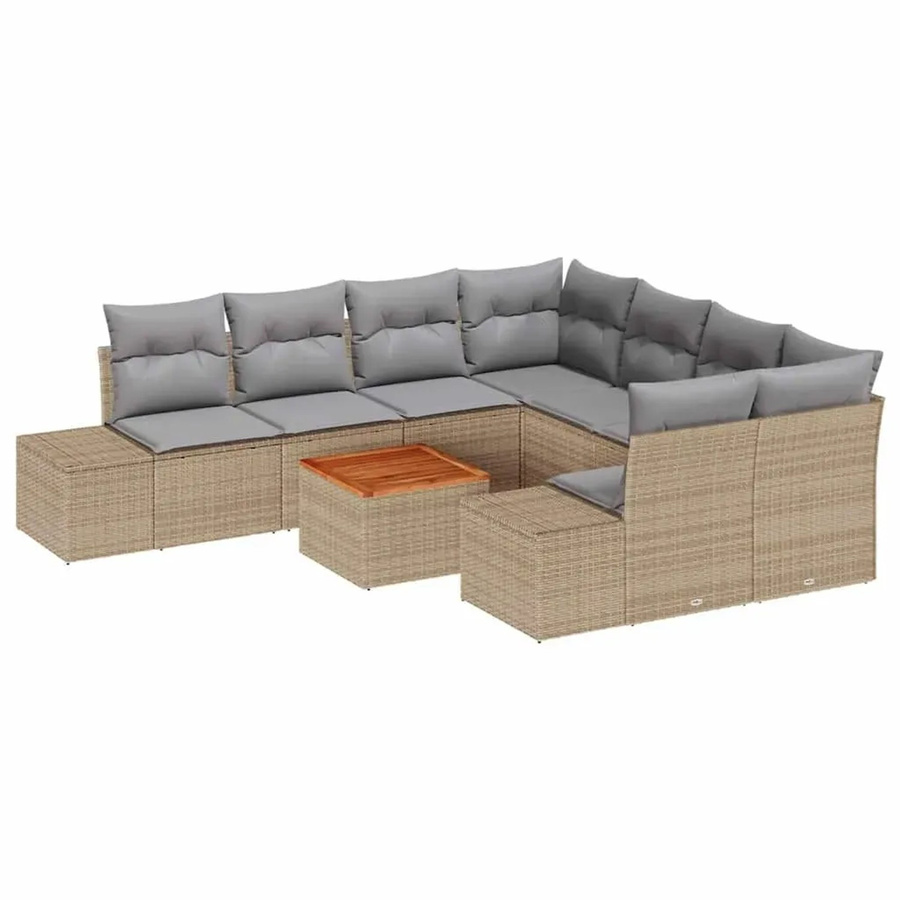 vidaXL Garten-Sofa-Set 9-teilig in Beige und Hellgrau mit Polstern aus Polyrattan und pulverbeschichtetem Stahl - Bild 2