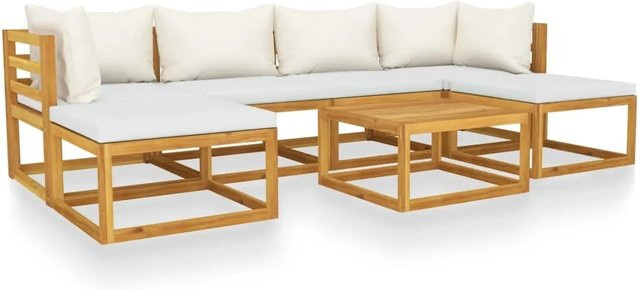 vidaXL 7-tlg Garten-Lounge-Set Modell 3 aus massivem Akazienholz mit cremefarbenen Auflagen in L-Form - Bild 1