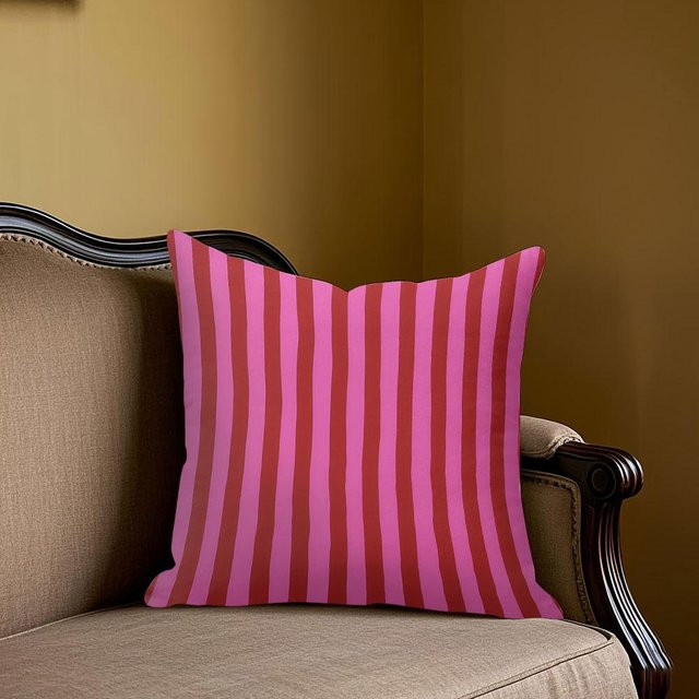Potdemiel Jacquard-Kissenhülle gestreift in Rosa und Rot, quadratisch, B/T/H: 45 x 45 x 45 cm - Bild 1