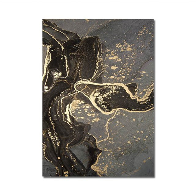 TPFLiving Luxus Poster Leinwand Modell B mit abstrakten Strukturen in Gold, Schwarz und Grau, Breite: 21 cm, Höhe: 30 cm - Bild 1
