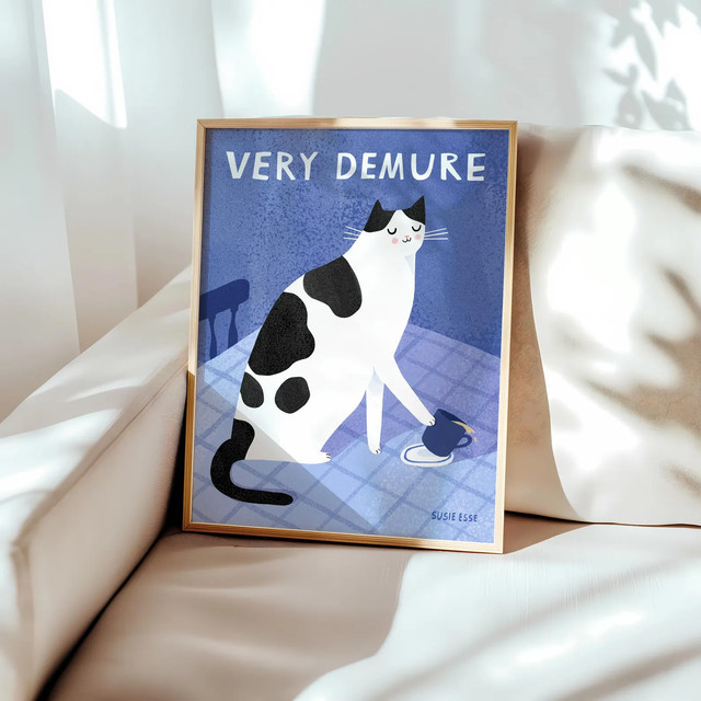 Wandkunstdruck Sehr zurückhaltende Katze als Poster in Schwarz-Weiß von SHENCHEN, ungerahmtes Wandgemälde für Küche und Esszimmer - Bild 1