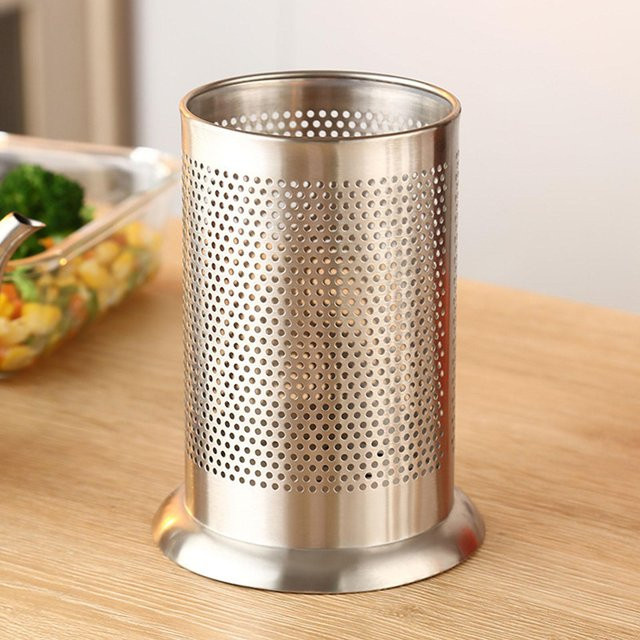 mfySpace Utensilienhalter aus Edelstahl in Silber mit Ablauflöchern für Besteck, Essstäbchen und Strohhalme - Bild 1
