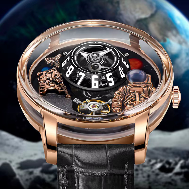 PINDU Armbanduhr, Automatik, Saphirglas, Leder, Schwarz, Herren - Bild 2