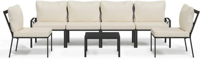 vidaXL 7-tlg Garten-Lounge-Set aus pulverbeschichtetem Stahl in Schwarz mit sandfarbenen Polstern - Bild 1