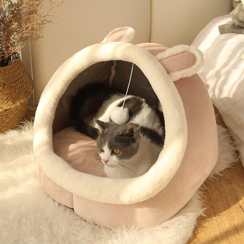 Selbstwärmendes Haustierzelt als Höhlenbett für Katzen und kleine Hunde aus 100% Baumwolle, faltbar und waschbar, Größe M - Bild 3