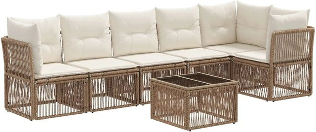 vidaXL Gartensofa-Set 7-teilig in Beige aus Poly-Rattan mit Tisch und Polstern in U-Form - Bild 1