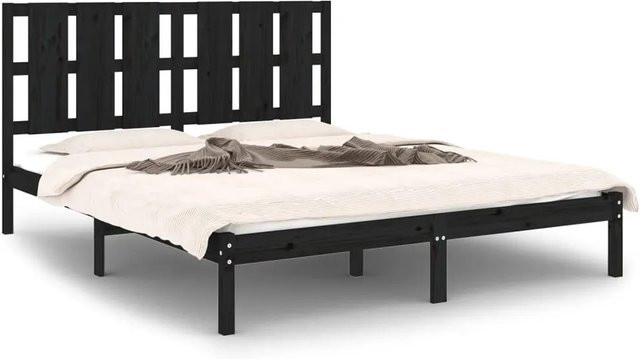 vidaXL Massivholzbett aus Kiefer in Schwarz, B/T/H: 155,5 x 150 x 205,5 cm - Bild 1