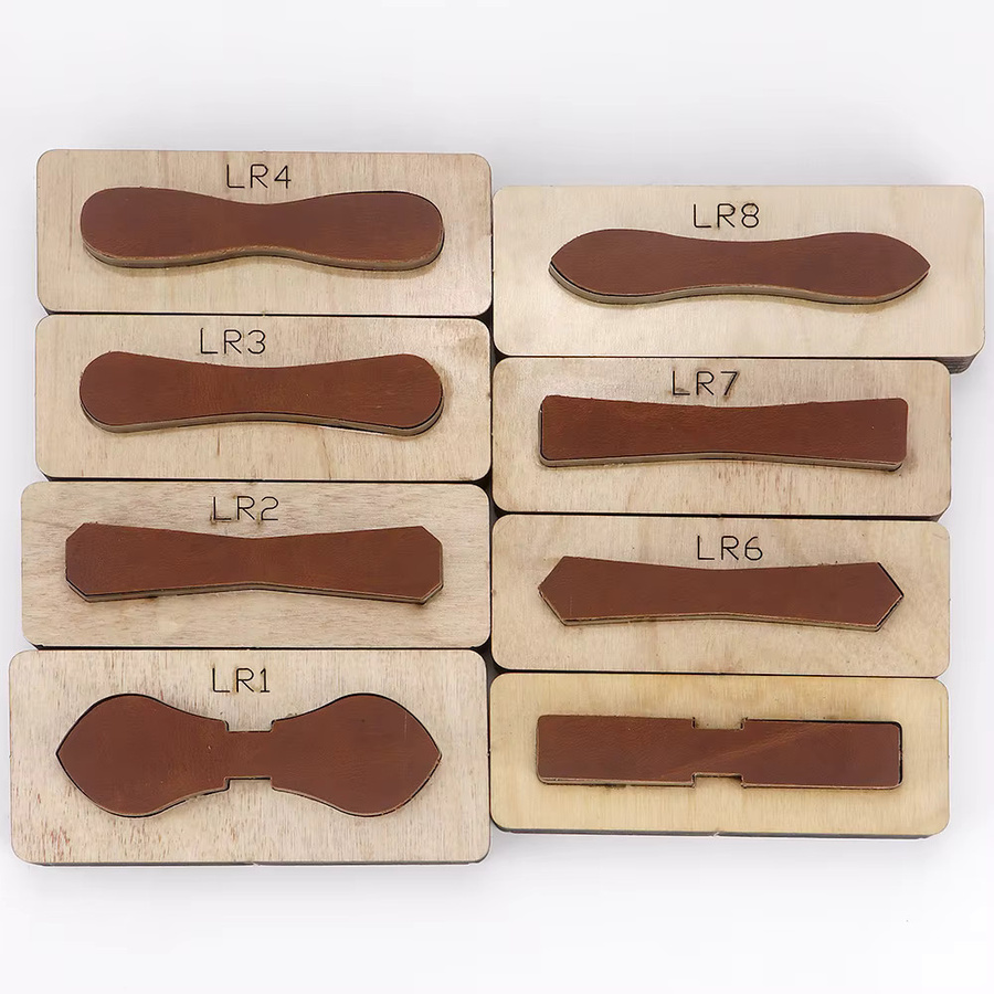 Holz-Schneidematrize für Leder und Taschenbänder in Braun zur DIY-Taschenherstellung mit Reißverschluss- und Kettenform - Bild 2