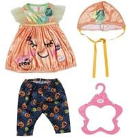 BABY born Halloween Kürbiskleid Puppenzubehör in Orange und Dunkelgrau mit Kürbis Spinnen und Katzen Motiven - Bild 1