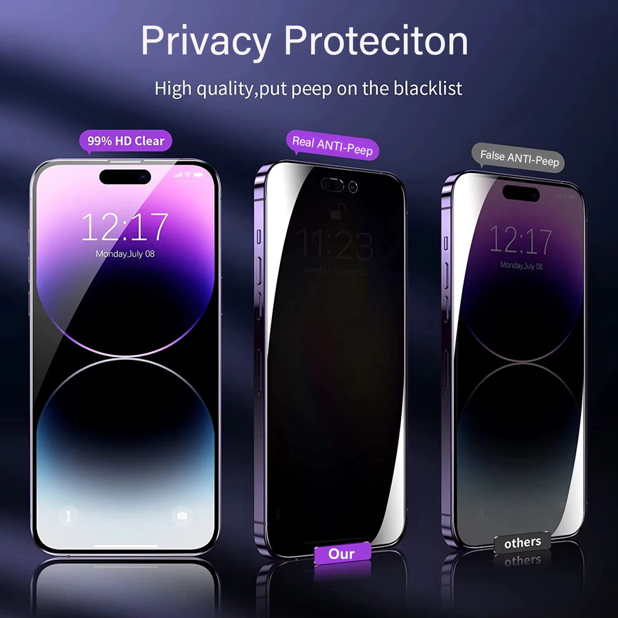 Ray Sichtschutz-Displayschutzfolie mit 3 Anti-Spionage-Gläsern und 3 Objektivabdeckungen in Purple für iPhone 17 16 15 14 Plus 13 12 Mini 11 Pro Max 16e - Bild 2