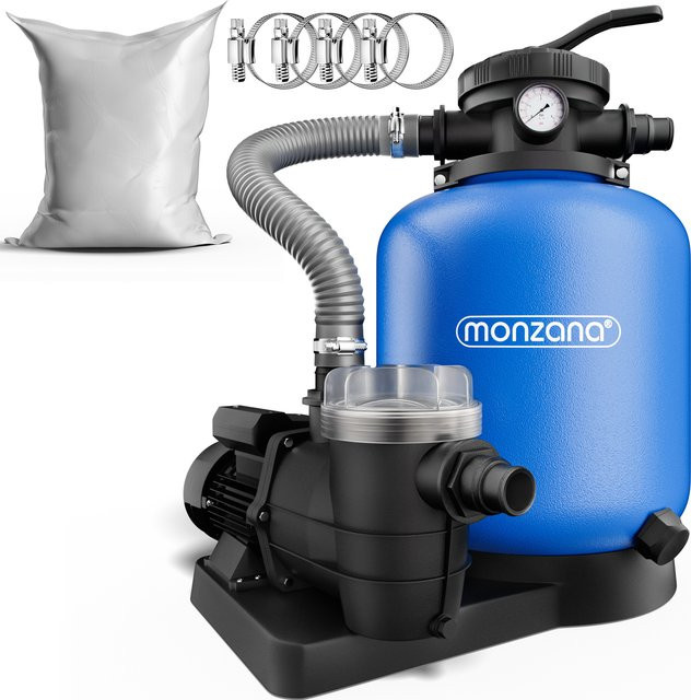 Monzana Sandfilteranlage mit Filterglas und Vorfilter, 13200 l/h, Schwarz-Blau - Bild 1