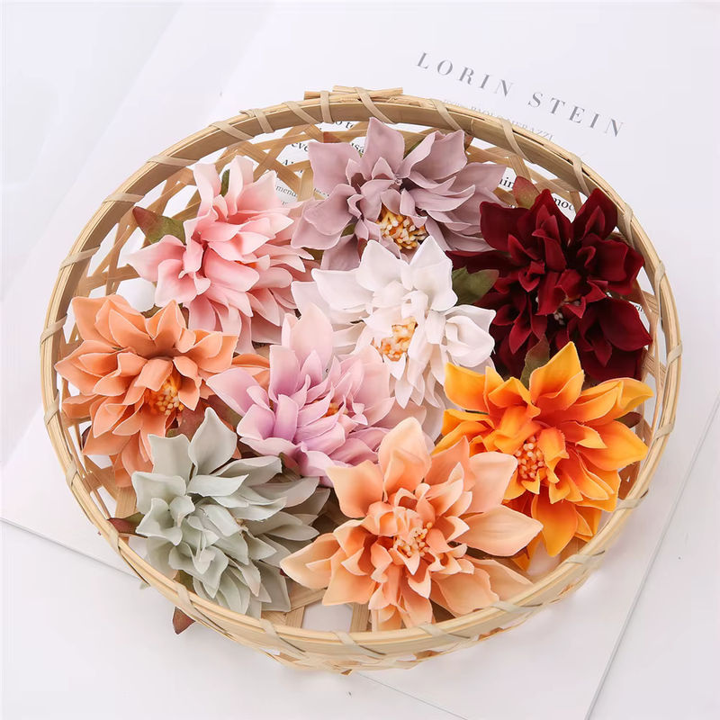 10 Stück künstliche Dahlien-Blumenköpfe von Uflower in Weiß und Mehrfarbig aus Textil für DIY Dekoration und Hochzeiten - Bild 3