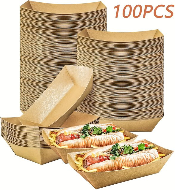 Einweg Kraft Papier Schalen in Bootform für Dessert und Snacks, braun, 100 Stück - Bild 1