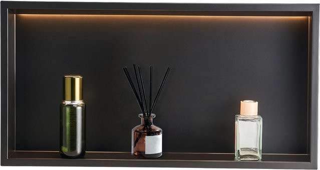 Einbauregal Duschnische von Buying Solutions, MB aus Edelstahl in Schwarz mit warmweißem LED-Streifen, B/H/T: 63,5 x 33,0 x 10,2 cm - Bild 1