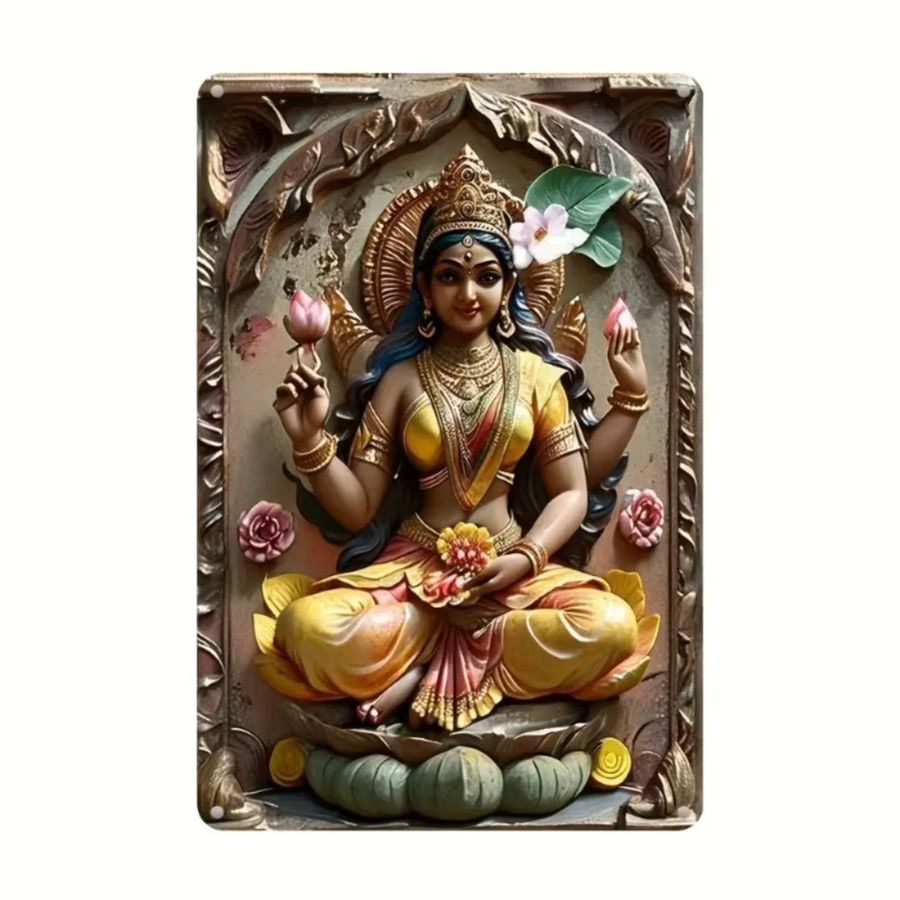 HELLOYOUNG Wanddekoration Göttin Lakshmi Runde Aluminium Kunst mit UV HD Druck - Bild 3