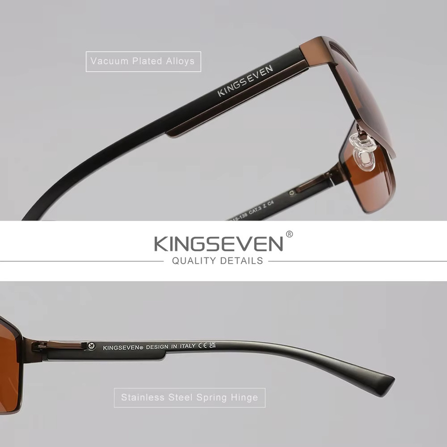 KINGSEVEN Sonnenbrille Rechteck, Vollrand, Metall, polarisiert, Männer - Bild 2