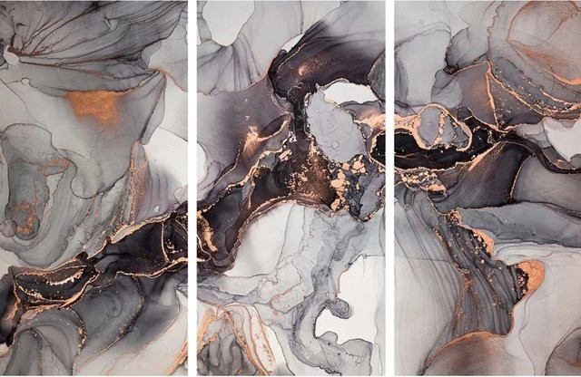 Art Universe Glasbild Harmonie in Grau und Goldrosé, abstraktes modernes Wandbild aus Glas, Breite: 120 cm, Höhe: 180 cm - Bild 1