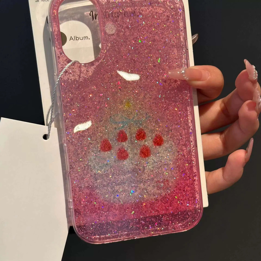 HAPPEE Glitzernde Handyhülle mit rosa Erdbeerkuchen für iPhone 11 bis 17 Pro Max - Bild 2