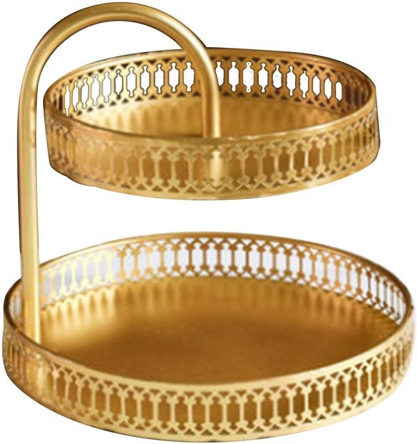 TOMTOP JMS Doppelschicht-Gebäcktablett aus Kupfer in Gold, runde Dessert-Display-Platte für Kekse und Gebäck in Weiß und Blau - Bild 1