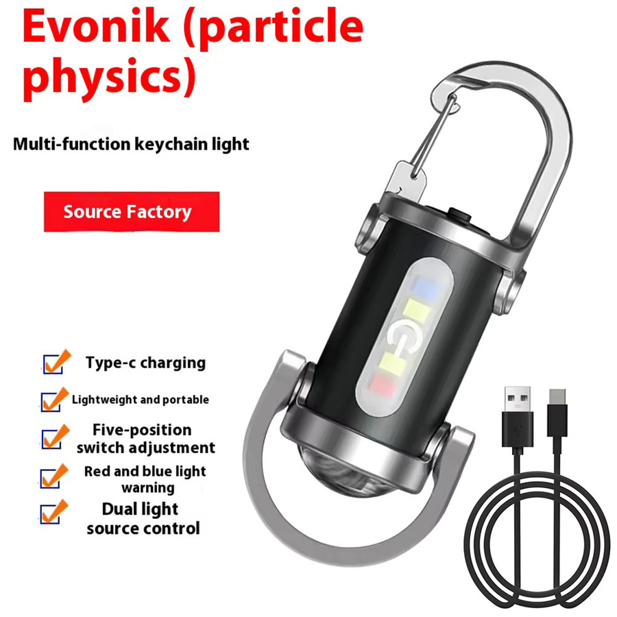 Leistungsstarke Mini-Schlüsselanhänger-Taschenlampe in Schwarz mit 1200 lm, USB-C Aufladung und Notfall-Warnlicht, wasserdicht und mit 3 Modi für den Außenbereich - Bild 4