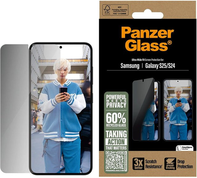 PanzerGlass Privacy Displayschutz Ultra-Wide Fit Panzerglas für Samsung Galaxy S25 S931 und S24 S921, transparent - Bild 3