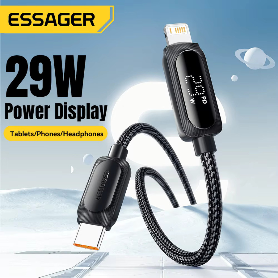 ESSAGER USB-C auf Lightning Schnellladekabel 29W in Schwarz für iPhone 14 13 12 11 Pro XS 8 Datenkabel - Bild 2