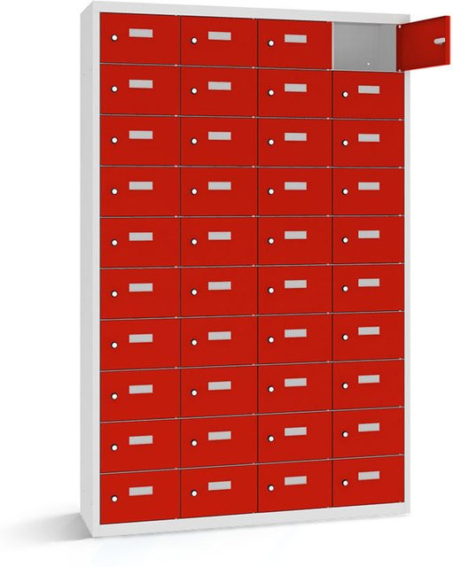 rotstahl Wertfachschrank mit 40 Fächern in Rot und Lichtgrau, B/T/H: 115 x 30 x 180 cm - Bild 1