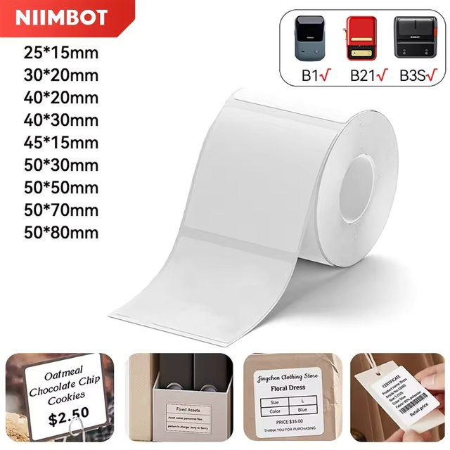 Niimbot Klebeetikett B1 Weiß, wasserfestes und ölbeständiges Thermodruckerband für B1 und B21 Mini Tragbare Drucker - Bild 1