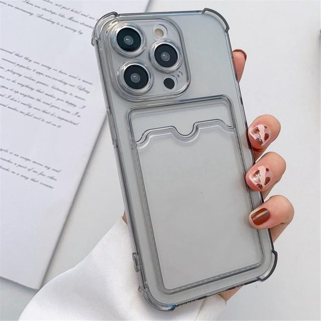 Transparente Silikon-Schutzhülle mit Kartensteckplatz und Tasche für Apple iPhone 16 15 14 13 12 11 Pro Max Plus - Bild 1
