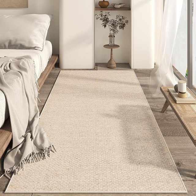 FQMM Plüschteppich Beige gestreift, rutschfeste Bodenmatte für Wohnzimmer und Schlafzimmer, B/T: 40 x 120 cm - Bild 1