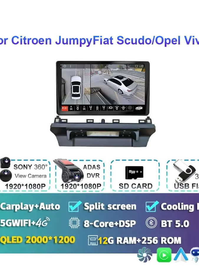 TIEYEZ Android 16 Infotainment System für Citroën Jumpy, Fiat Scudo, Opel Vivaro, Toyota Proace und Peugeot Traveller/Expert in Schwarz - Bild 5