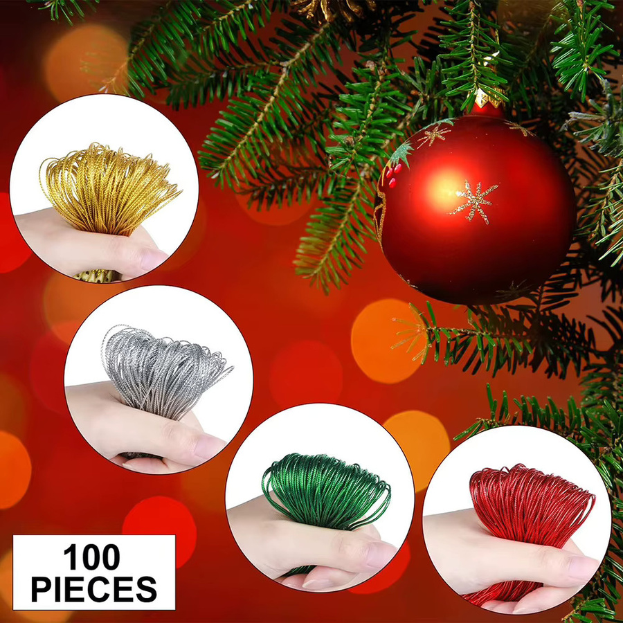 VIBRATITE 100 Stück Weihnachtsornamente Aufhänger in Rot, vorgeschnittene Hängeschnüre für Christbaumschmuck und Partydekoration - Bild 2