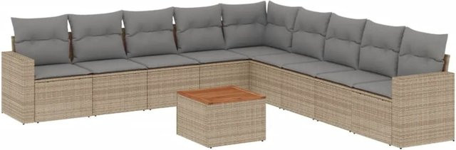 vidaXL 10-teilige Garten-Sofagarnitur in L-Form aus Poly-Rattan mit Kissen in Beige-Grau - Bild 1