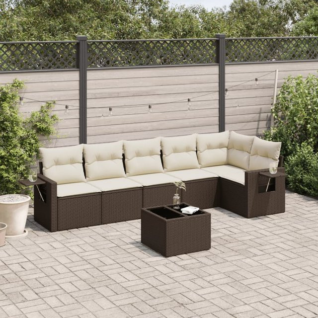 vidaXL 7-tlg. Garten-Sofagarnitur aus Polyrattan in Braun mit UV-beständigen Kissen und L-Form - Bild 2
