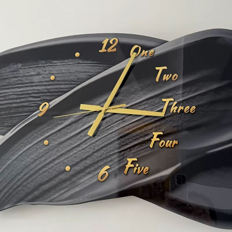 Oeny Moderne Wanduhr in Schwarz mit Beleuchtung und geräuschlosem Analog-Uhrwerk, abstrakte Wanddekoration in unregelmäßiger Form - Bild 5