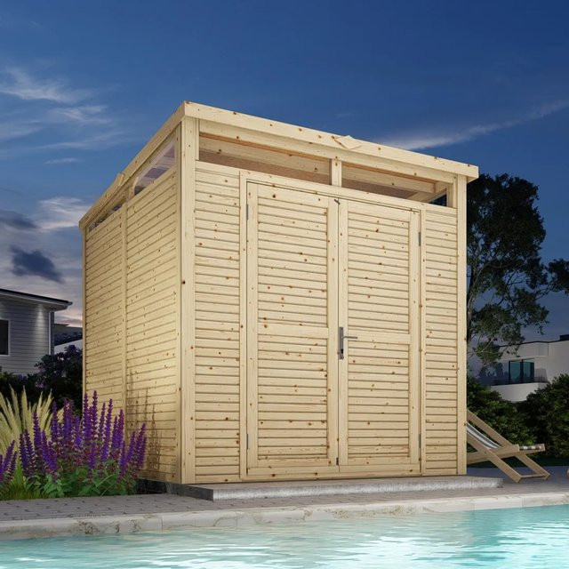 Bertilo Gartenhaus Woodline Pent in Natur aus FSC-zertifiziertem Holz, Farbe: Braun, B/T/H: 234 x 226 x 232 cm - Bild 1