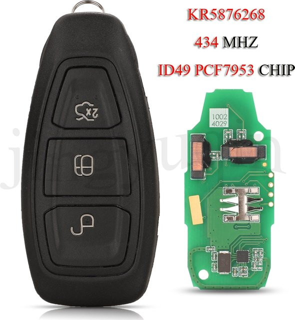 jingyuqin Smart Auto Fernbedienung für Ford Kuga Grand C-Max Focus Fiesta, 3 Tasten, 434 MHz, ID49 PCF7953 Chip, Schwarz - Bild 1