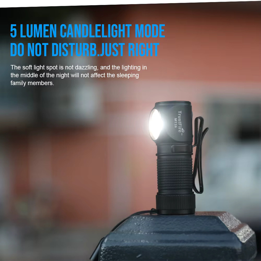 Trust fire MT16 LED Scheinwerfer mit 1000lm, USB-C wiederaufladbare Mini EDC Winkelkopf Taschenlampe in Schwarz mit Magnet und MVP Optik - Bild 3