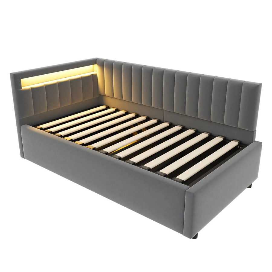 Merax Schlafsofa aus Samt in Grau mit LED-Unterbettbeleuchtung und Hydraulik-Lift-Funktion B/T/H: 90 x 200 x 120 cm - Bild 2