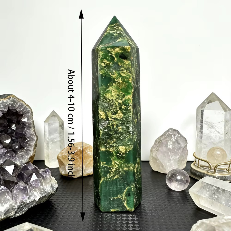CrystalHola Bohemian-Style Grüner Quarzkristallspitze, Gelbgrüner gemusterter Naturstein in unregelmäßiger Form - Bild 5