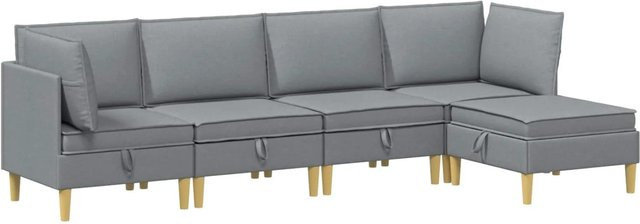 vidaXL Wohnzimmergarnitur in L-Form aus Stoff in Hellgrau mit Ecksofas, Mittelsitzen, Hocker und Kissen - Bild 1